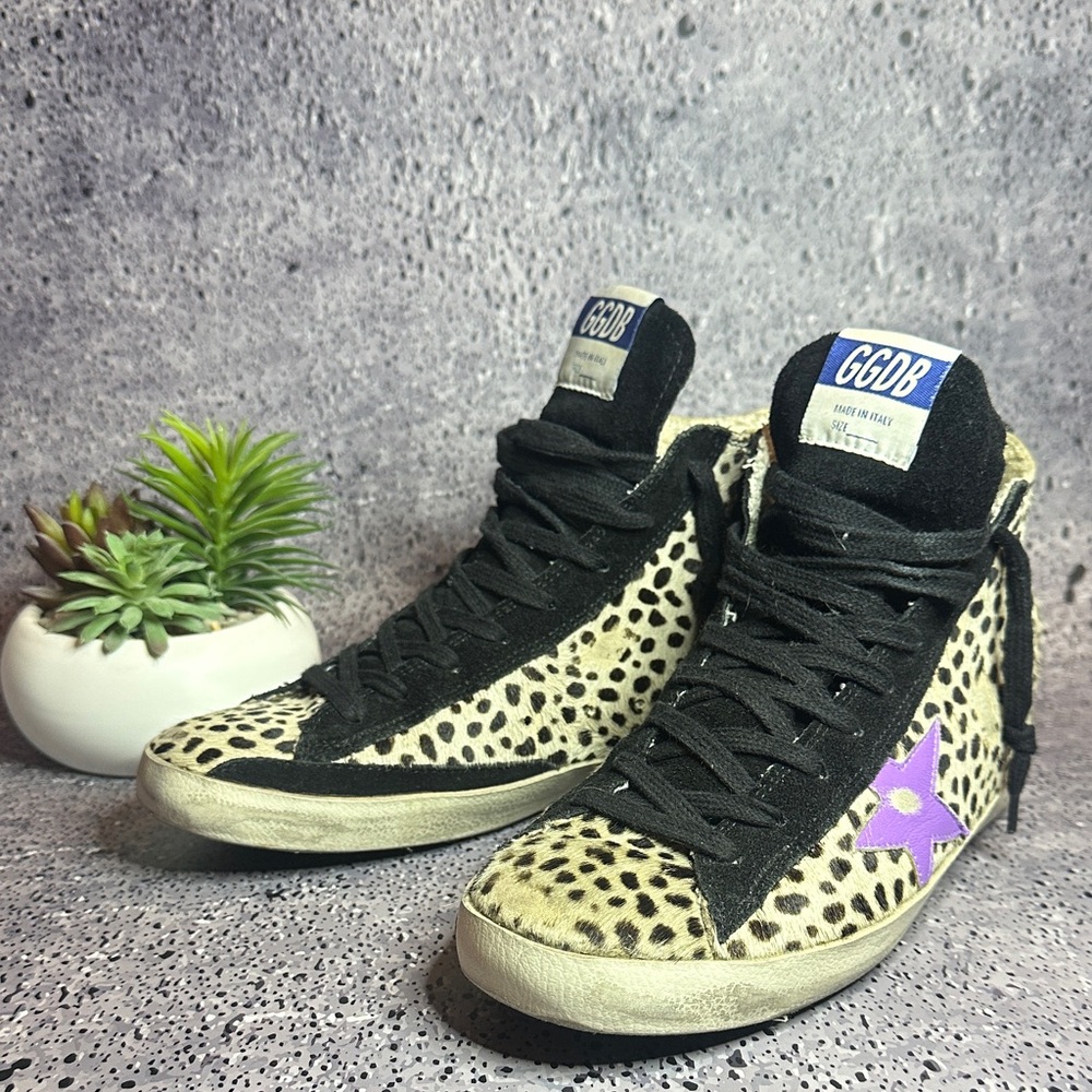 Golden Goose Leopard Sneakers with Purple Accent - Picture 2 of 16